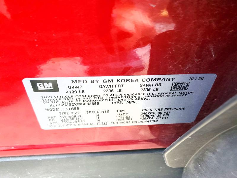 2021 Chevrolet Trailblazer მანქანა იყიდება აუქციონზე, vin: KL79MMS2XMB082666, აუქციონის ნომერი: 63916946
