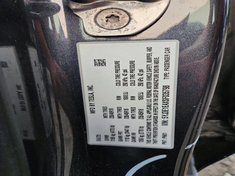 Auction sale of the 2025 Tesla Model 3, vin: 5YJ3E1EAXSF035798, lot number: 63357126