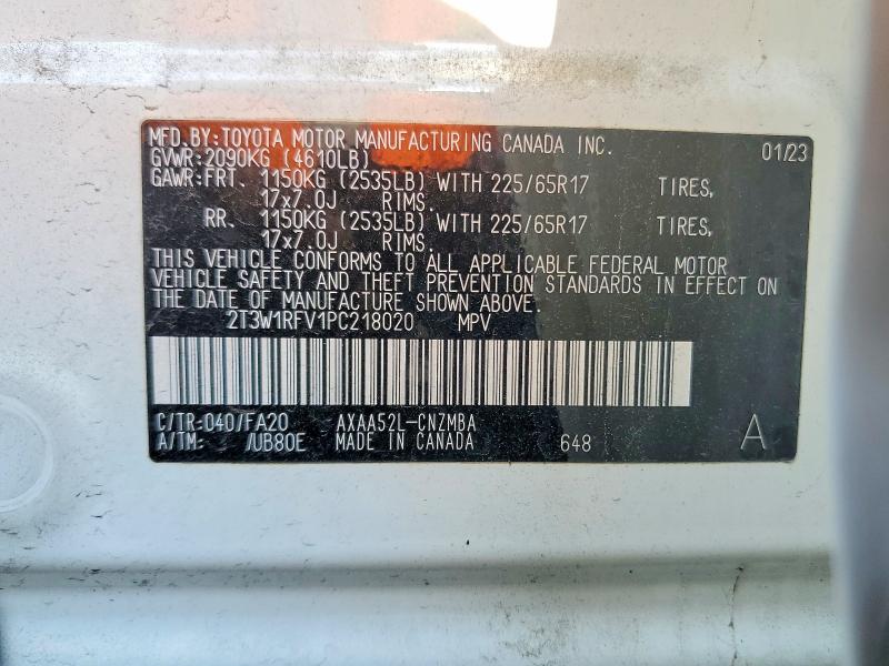 2023 Toyota Rav4 მანქანა იყიდება აუქციონზე, vin: 2T3W1RFV1PC218020, აუქციონის ნომერი: 64408206