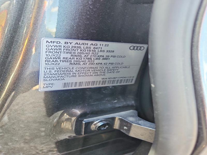 2023 Audi Q8 მანქანა იყიდება აუქციონზე, vin: WA1EVBF17PD011318, აუქციონის ნომერი: 64652396