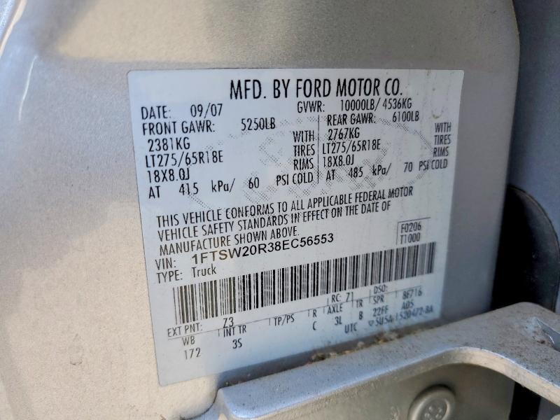 63244256 :رقم المزاد ، 1FTSW20R38EC56553 vin ، 2008 Ford F250 مزاد بيع