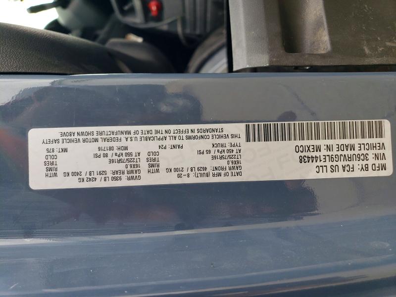 2020 Ram Promaster 3500 მანქანა იყიდება აუქციონზე, vin: 3C6URVJG9LE144438, აუქციონის ნომერი: 63449786