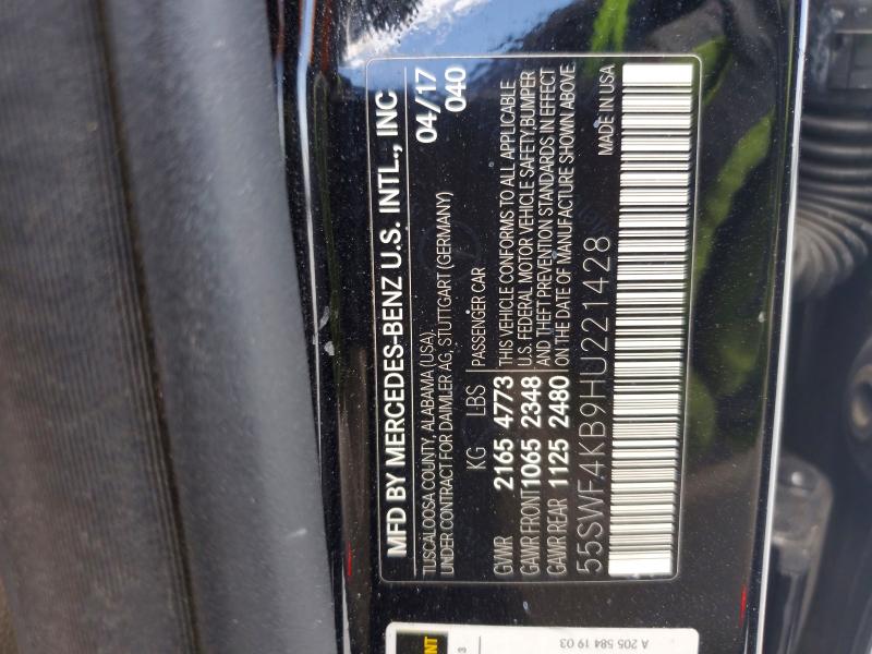 65801326 :رقم المزاد ، 55SWF4KB9HU221428 vin ، 2017 Mercedes-benz C مزاد بيع