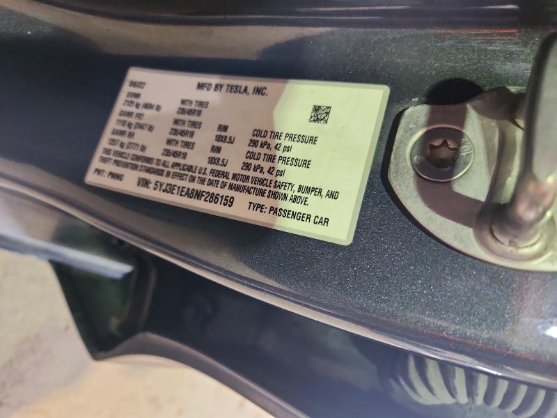 2022 Tesla Model 3 მანქანა იყიდება აუქციონზე, vin: 5YJ3E1EA8NF286159, აუქციონის ნომერი: 64272696