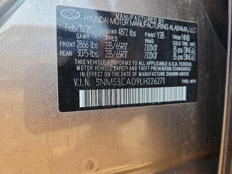 66279696 :رقم المزاد ، 5NMS3CAD9LH226271 vin ، 2020 Hyundai Santa Fe مزاد بيع