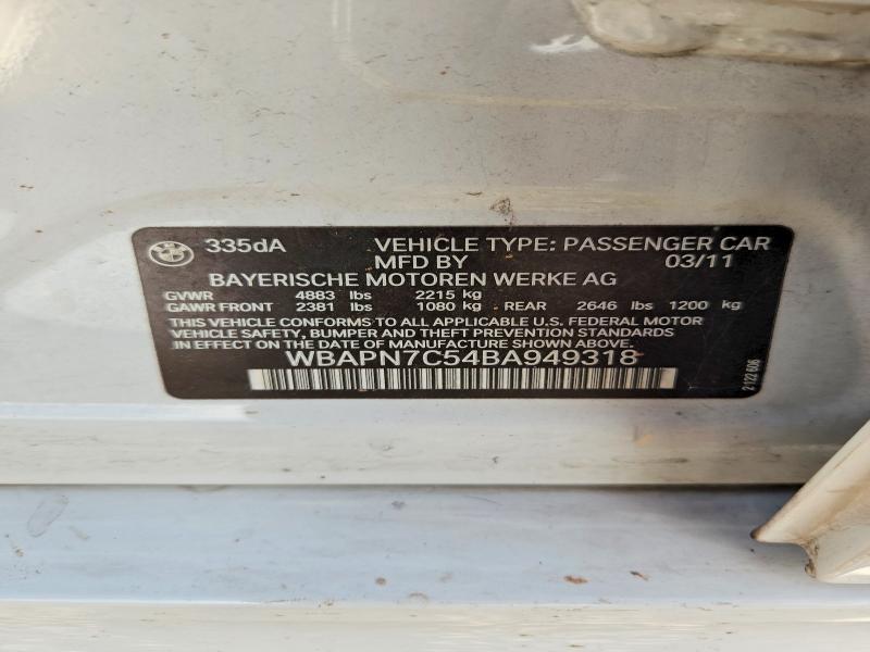 64501656 :رقم المزاد ، WBAPN7C54BA949318 vin ، 2011 Bmw 335 مزاد بيع
