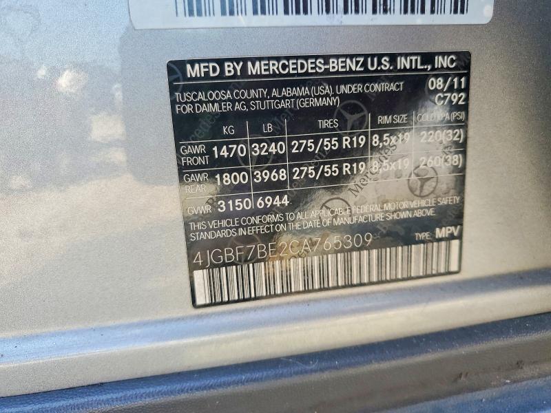 63610416 :رقم المزاد ، 4JGBF7BE2CA765309 vin ، 2012 Mercedes-benz Gl مزاد بيع