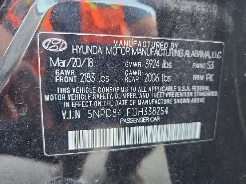 67033836 :رقم المزاد ، 5NPD84LF1JH338254 vin ، 2018 Hyundai Elantra مزاد بيع