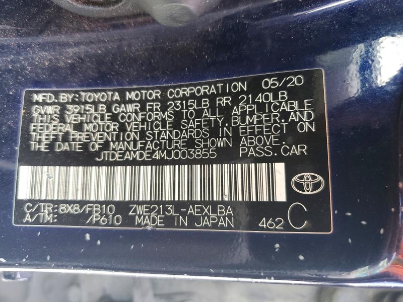 66619466 :رقم المزاد ، JTDEAMDE4MJ003855 vin ، 2021 Toyota Corolla مزاد بيع