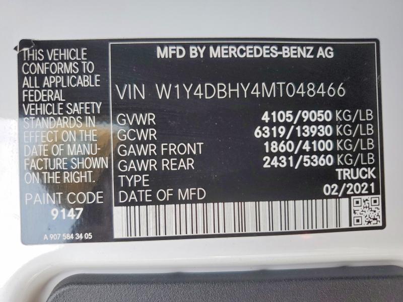 Aukcja sprzedaży 2021 Mercedes-benz Sprinter, vin: W1Y4DBHY4MT048466, numer aukcji: 63599216
