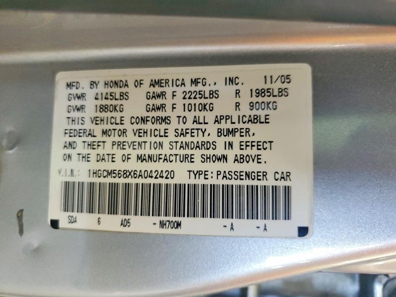 64784066 :رقم المزاد ، 1HGCM568X6A042420 vin ، 2006 Honda Accord مزاد بيع
