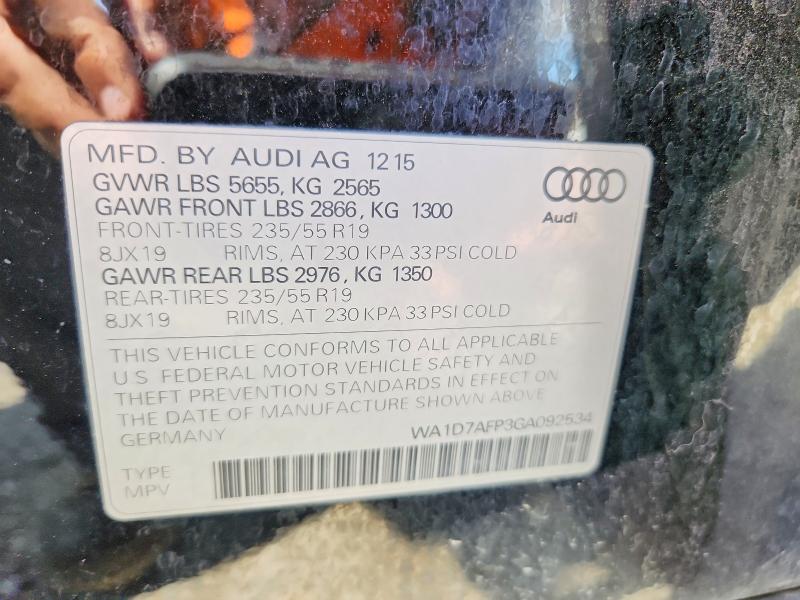 2016 Audi Q5 მანქანა იყიდება აუქციონზე, vin: WA1D7AFP3GA092534, აუქციონის ნომერი: 64161186
