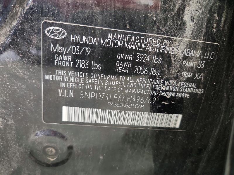Aukcja sprzedaży 2019 Hyundai Elantra, vin: 5NPD74LF6KH496769, numer aukcji: 66480056
