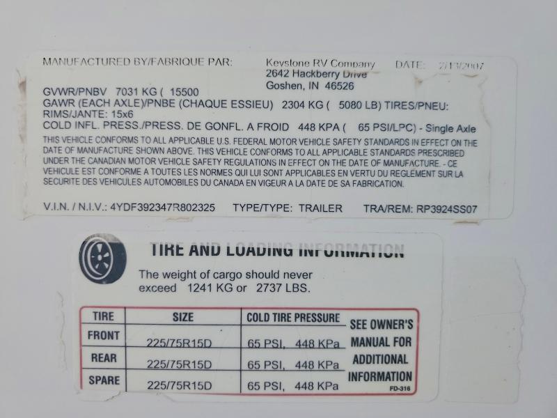 64053726 :رقم المزاد ، 4YDF392347R802325 vin ، 2007 Keystone Raptor Rp3 مزاد بيع