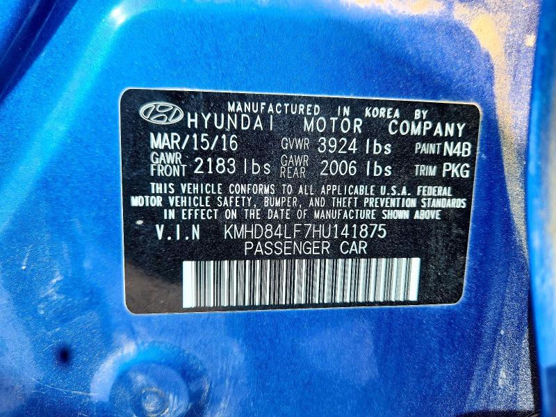 Auction sale of the 2017 Hyundai Elantra, vin: KMHD84LF7HU141875, lot number: 64499836