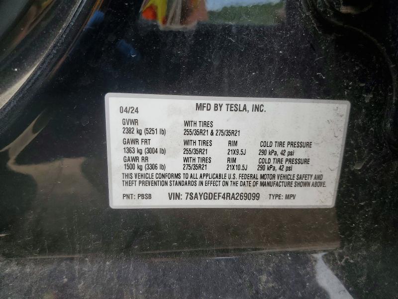 Продажа на аукционе авто 2024 Tesla Model Y, vin: 7SAYGDEF4RA269099, номер лота: 63819266