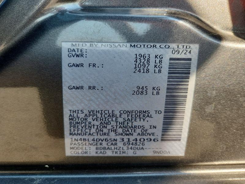 Продаж на аукціоні авто 2025 Nissan Altima, vin: 1N4BL4DV6SN314096, номер лоту: 66389506