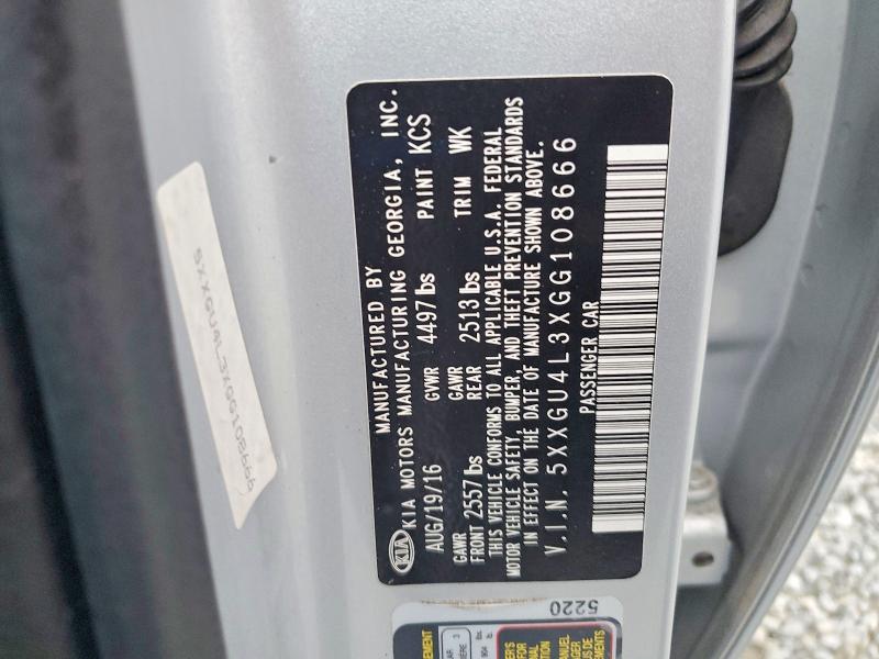 63765176 :رقم المزاد ، 5XXGU4L3XGG108666 vin ، 2016 Kia Optima مزاد بيع
