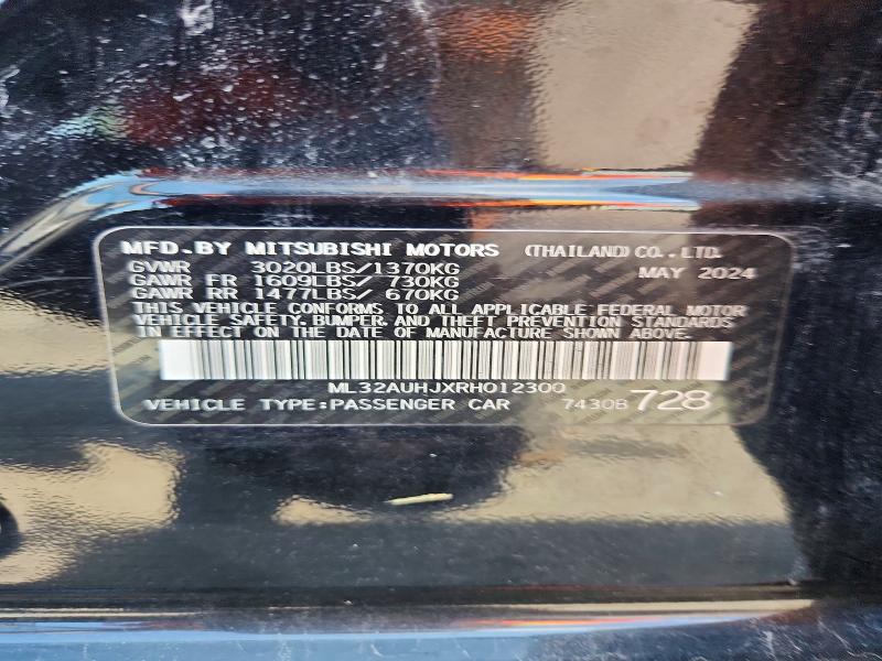 2024 Mitsubishi Mirage მანქანა იყიდება აუქციონზე, vin: ML32AUHJXRH012300, აუქციონის ნომერი: 64285706