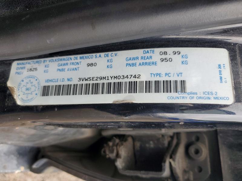 Aukcja sprzedaży 2000 Volkswagen Jetta, vin: 3VWSE29M1YM034742, numer aukcji: 64317956