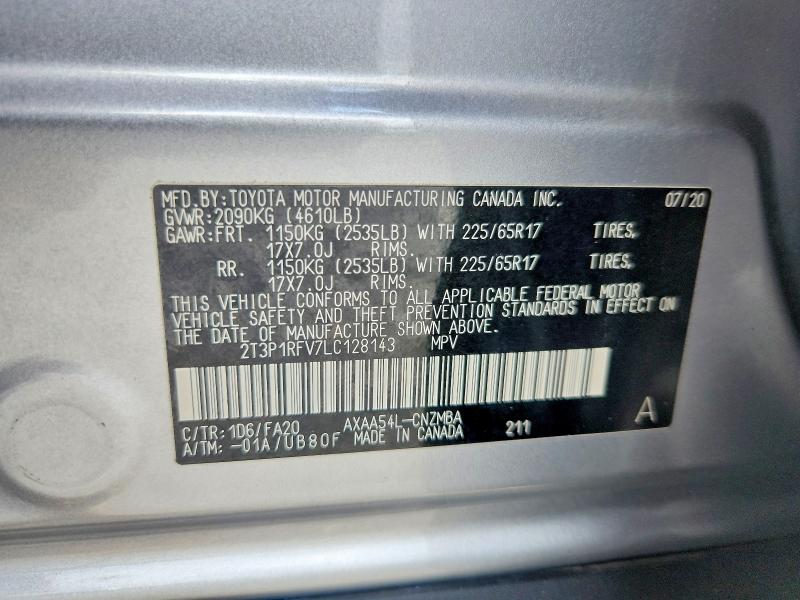 2020 Toyota Rav4 მანქანა იყიდება აუქციონზე, vin: 2T3P1RFV7LC128143, აუქციონის ნომერი: 63926256