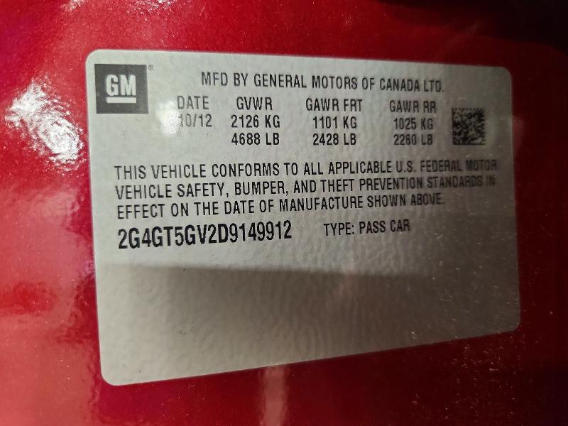 2013 Buick Regal მანქანა იყიდება აუქციონზე, vin: 2G4GT5GV2D9149912, აუქციონის ნომერი: 65324076
