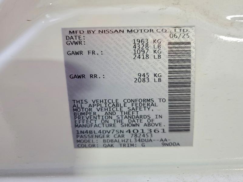Продаж на аукціоні авто 2025 Nissan Altima, vin: 1N4BL4DV7SN401361, номер лоту: 64488826