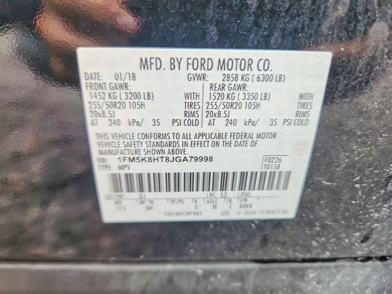 2018 Ford Explorer მანქანა იყიდება აუქციონზე, vin: 1FM5K8HT8JGA79998, აუქციონის ნომერი: 64085246