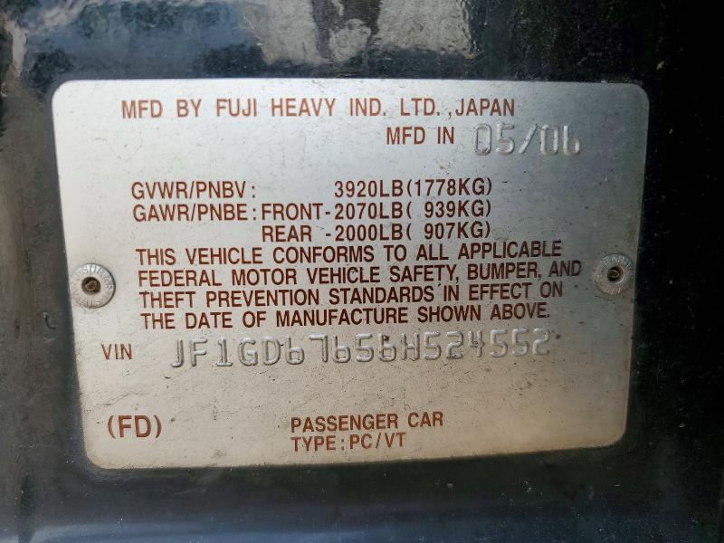 64728316 :رقم المزاد ، JF1GD67656H524552 vin ، 2006 Subaru Impreza مزاد بيع