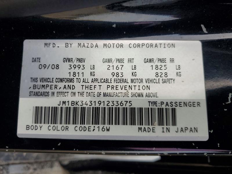 Продажа на аукционе авто 2009 Mazda 3, vin: JM1BK343191233675, номер лота: 64293866