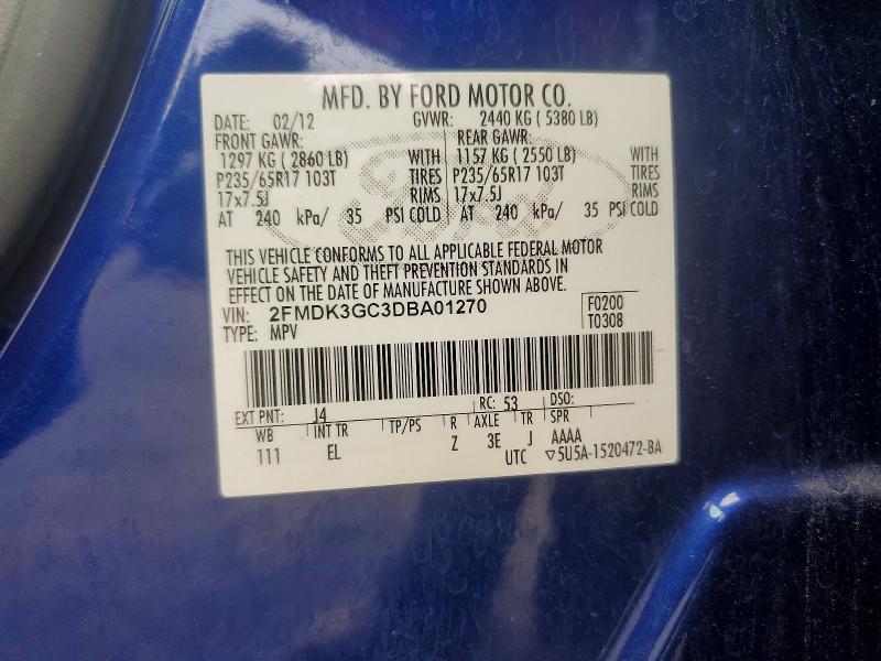 Продаж на аукціоні авто 2013 Ford Edge, vin: 2FMDK3GC3DBA01270, номер лоту: 63391076