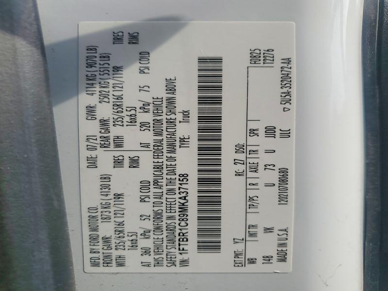 64618946 :رقم المزاد ، 1FTBR1C89MKA37158 vin ، 2021 Ford Transit مزاد بيع