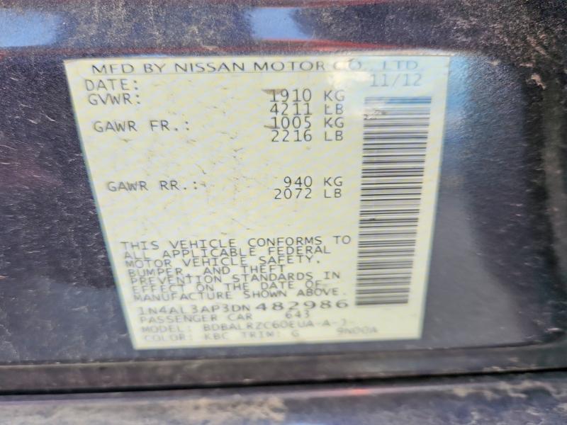 Aukcja sprzedaży 2013 Nissan Altima, vin: 1N4AL3AP3DN482986, numer aukcji: 65346806