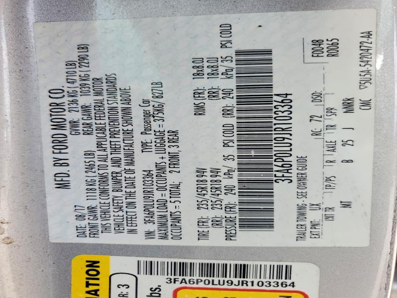 Aukcja sprzedaży 2018 Ford Fusion, vin: 3FA6P0LU9JR103364, numer aukcji: 64926646