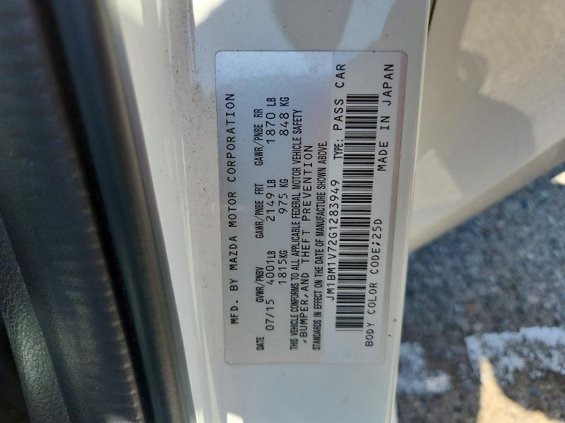 64112466 :رقم المزاد ، JM1BM1V72G1283949 vin ، 2016 Mazda 3 مزاد بيع
