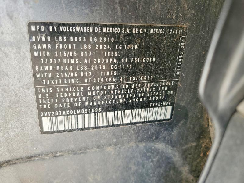 2020 Volkswagen Tiguan მანქანა იყიდება აუქციონზე, vin: 3VV2B7AX0LM091698, აუქციონის ნომერი: 65499946