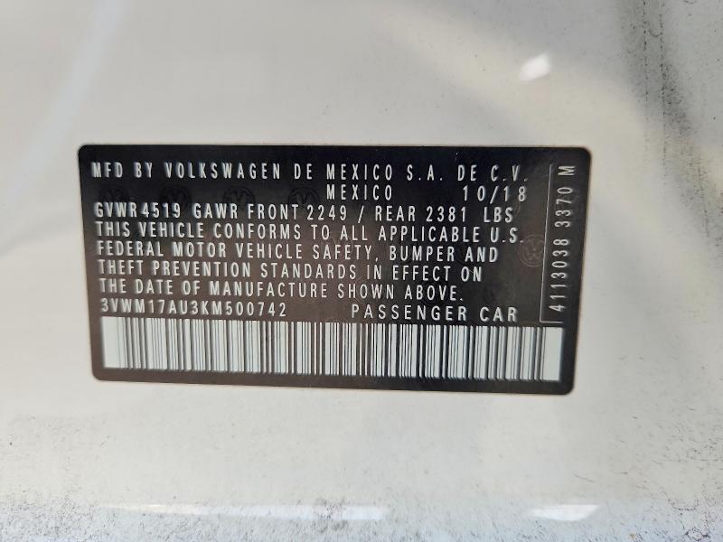 2019 Volkswagen Golf Alltrack მანქანა იყიდება აუქციონზე, vin: 3VWM17AU3KM500742, აუქციონის ნომერი: 65009566