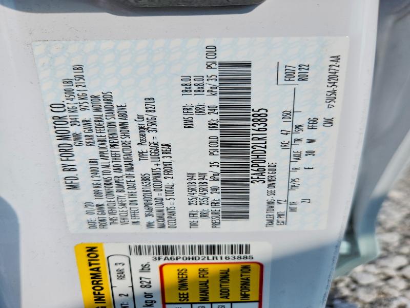 Продаж на аукціоні авто 2020 Ford Fusion, vin: 3FA6P0HD2LR163885, номер лоту: 64616756