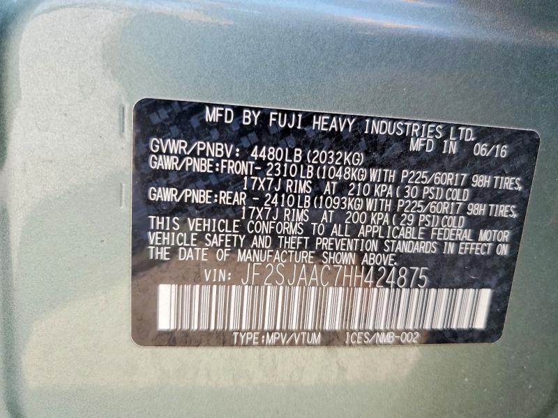 Aukcja sprzedaży 2017 Subaru Forester, vin: JF2SJAAC7HH424875, numer aukcji: 64375826