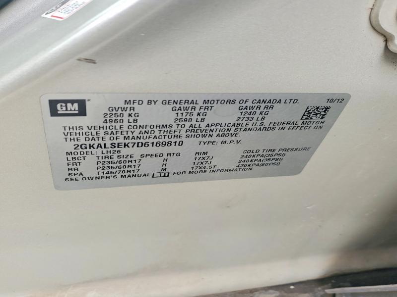 Aukcja sprzedaży 2013 Gmc Terrain, vin: 2GKALSEK7D6169810, numer aukcji: 66141716