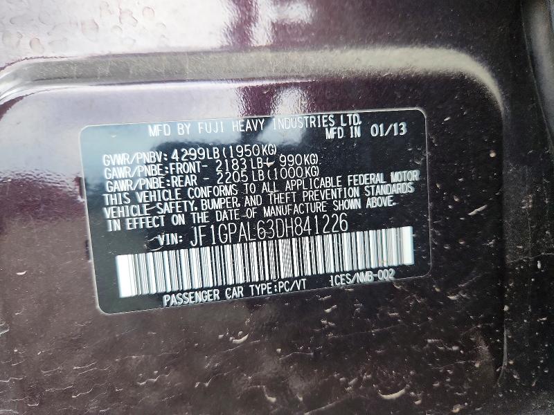 64153746 :رقم المزاد ، JF1GPAL63DH841226 vin ، 2013 Subaru Impreza مزاد بيع