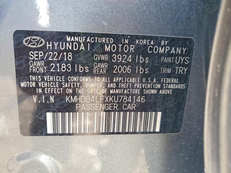 Продаж на аукціоні авто 2019 Hyundai Elantra, vin: KMHD84LFXKU784146, номер лоту: 64838286