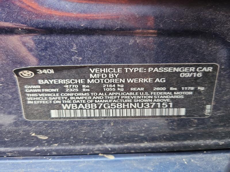 Aukcja sprzedaży 2017 Bmw 340, vin: WBA8B7G58HNU37151, numer aukcji: 65583966