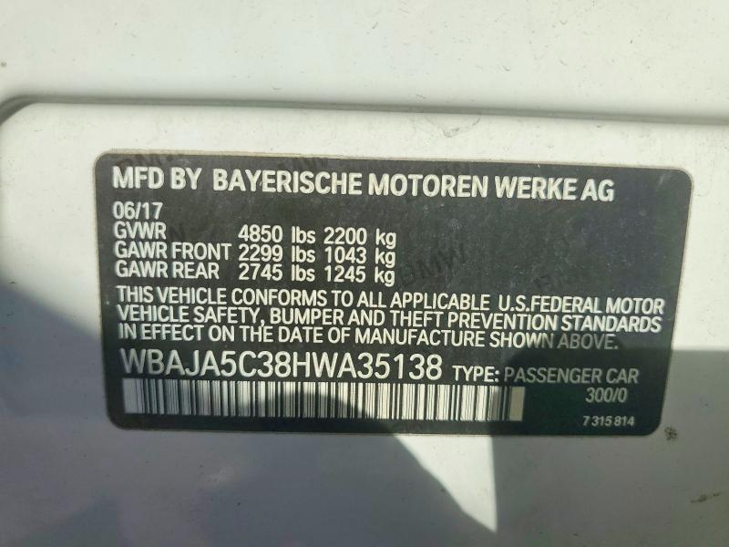 Aukcja sprzedaży 2017 Bmw 530, vin: WBAJA5C38HWA35138, numer aukcji: 66253256