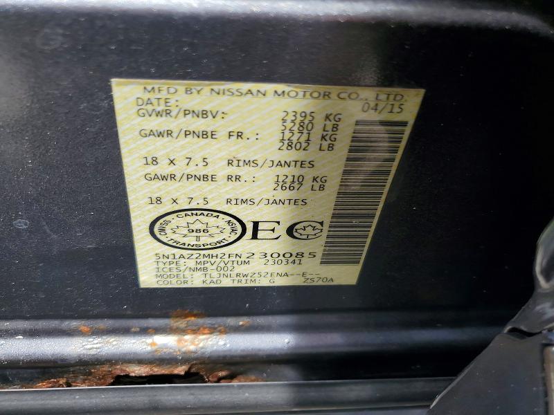 Продаж на аукціоні авто 2015 Nissan Murano, vin: 5N1AZ2MH2FN230085, номер лоту: 62678176