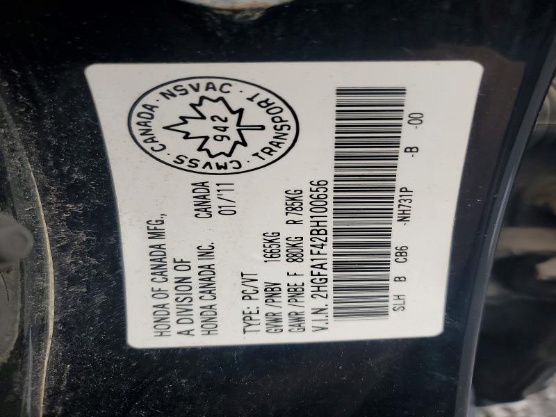 62446756 :رقم المزاد ، 2HGFA1F42BH100656 vin ، 2011 Honda Civic مزاد بيع