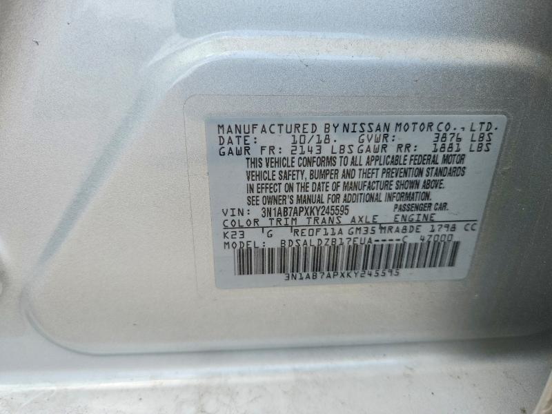 63237476 :رقم المزاد ، 3N1AB7APXKY245595 vin ، 2019 Nissan Sentra مزاد بيع