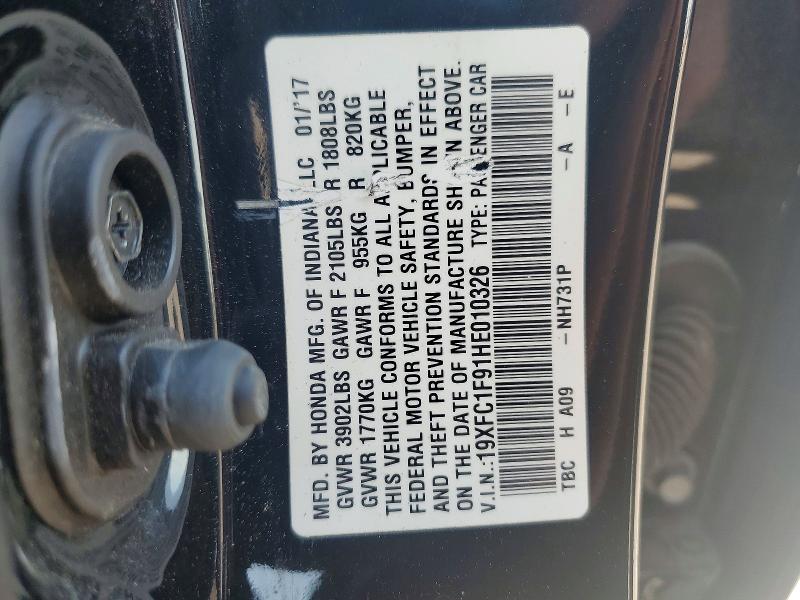 Продаж на аукціоні авто 2017 Honda Civic, vin: 19XFC1F91HE010326, номер лоту: 66356196