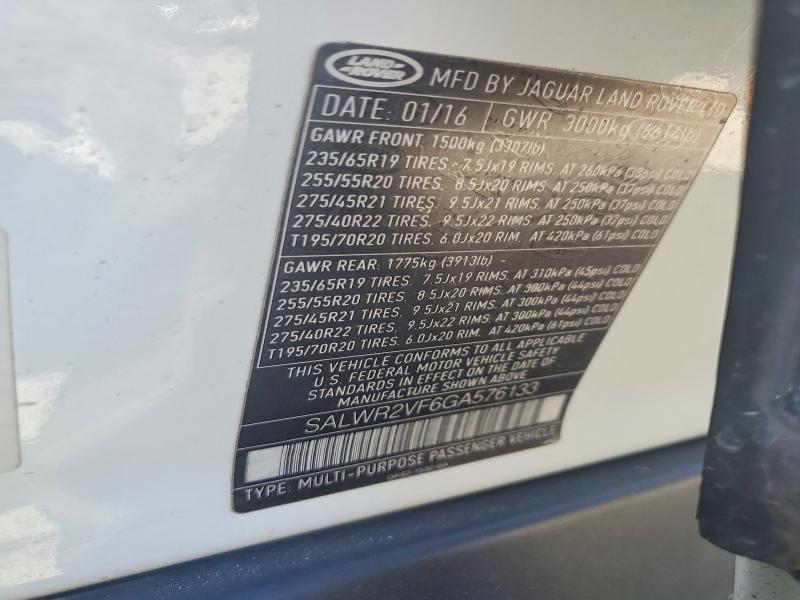 Aukcja sprzedaży 2016 Land Rover Range Rover Sport, vin: SALWR2VF6GA576133, numer aukcji: 65594786