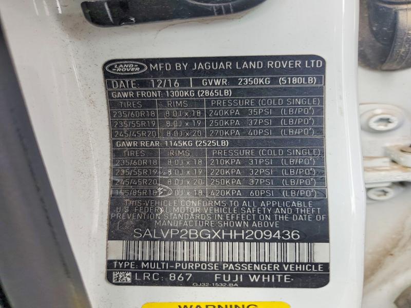 64068106 :رقم المزاد ، SALVP2BGXHH209436 vin ، 2017 Land Rover Range Rover Evoque مزاد بيع
